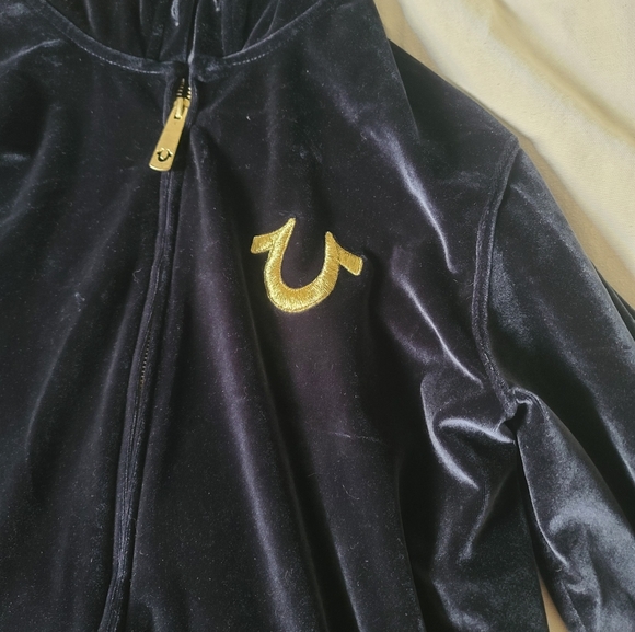 True Religion Navy Velour Classic Buddha Hoodie - Picture 2 of 5